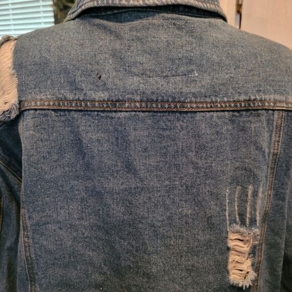 Women's denim blue jacket rocker destroyed hole patches rocker plus size 3X - Picture 6 of 8